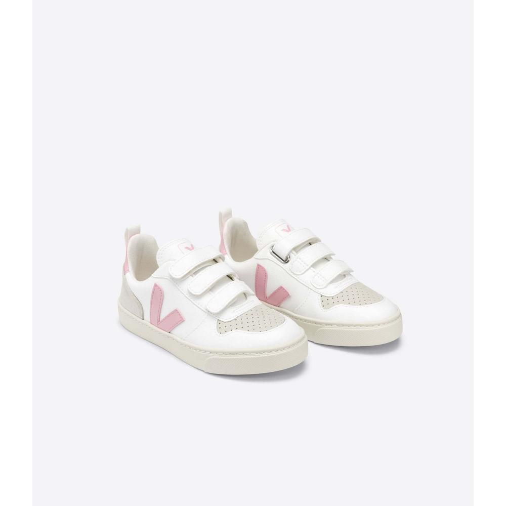 Kids' Veja V-10 STRAPS CWL Sneakers White/Pink | SG 859SGL